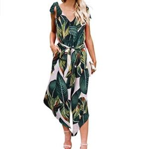 Sleeveless V-Neck Wide Leg Long Jumpsuit Belt